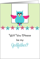 Be My Godfather Christening/Baptism Greeting Card-Pink Blue Owl card