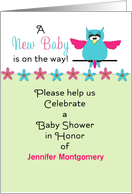 Baby Shower Invitation Greeting Card-Pink Blue Owl-Customizable Text card