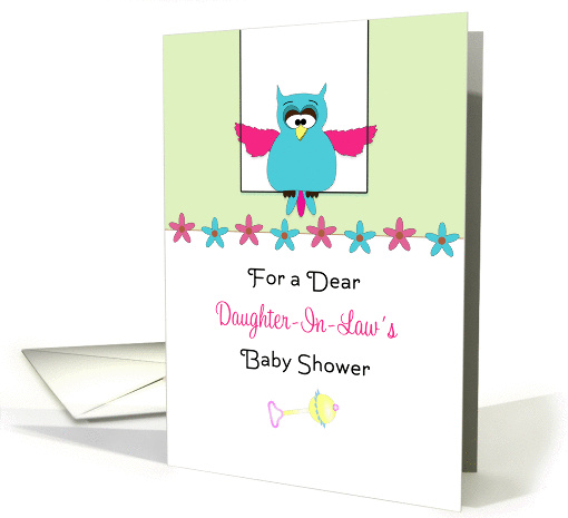 For Daughter-In-Law-Baby Shower Greeting Card-Pink Blue Owl card