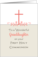 For Granddaughter First Holy Communion Greeting Card-Cross-Leaf Scroll card