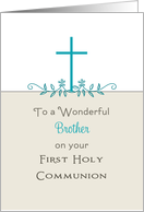For Brother First Holy Communion Greeting Card-Cross-Leaf Scroll card