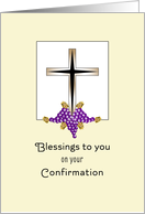 Confirmation Greeting Card with Cross, Grapes and Wheat card