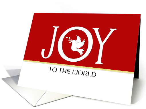 Joy To The World Christmas Card-White Dove Bird Over Red... (1123232)