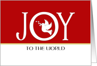 Joy To The World Christmas Card-White Dove Bird Over Red Background card