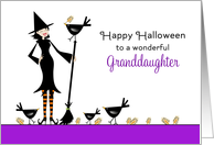 For Granddaughter Halloween Card-Witch, Broom, Black Bird, Crows card