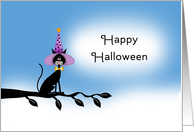 General Halloween Card with Black Cat-Witches Hat-Tree Branch card