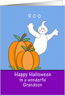 For Grandson Halloween Card-Two Pumpkins, Ghost and Boo card