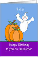 Birthday on Halloween Card-Two Pumpkins, Ghost and Boo card