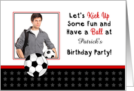 Kids Birthday Party Photo Invitation-Custom Name-Soccer Ball card