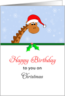Birthday on Christmas Card-Giraffe Wearing a Santa Hat-Happy Birthday card