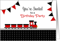 Kids Train Theme Birthday Party Invitation-Red- Black Train-Banners card