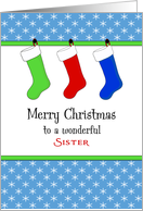 For Sister Christmas Card-Christmas Stockings & Snowflakes card