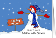 For My Mother in the Service Christmas Card-Patriotic Snowman-Snow card