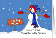 For Our Daughter in the Service Christmas Card-Patriotic Snowman-Snow card