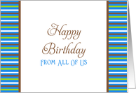 From Group / From All of Us Birthday Card-Blue, Brown Green Stripes card