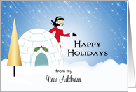 My New Address Christmas Card Announcement-Igloo-Tree-Girl-Snow Scene card