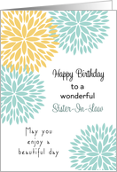 For Sister-In-Law Birthday Card - Blue and Light Orange Flower Design card
