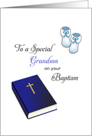 For Grandson Baptism Card-Bible, Cross and Baby Booties card