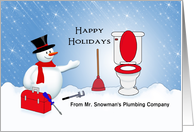 From Plumber Christmas Card-Snowman-Tool Box-Plunger-Toilet Custom card