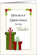 For Teacher Christmas Card-Christmas Presents card