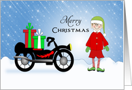 Motorcycle Christmas Card-Elf-Christmas Presents-Merry Christmas card