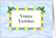 Softball Christmas Card-Yellow Softballs Border-Holly-Berries-Sport card