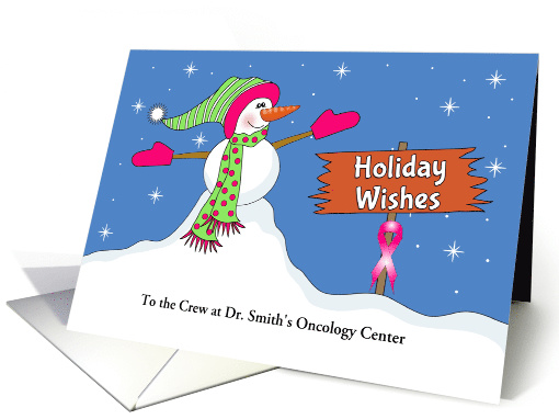 For Doctor Breast Cancer Christmas Card-Customizable-Snowman-Sign card