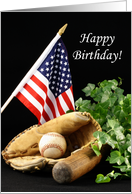 Baseball Birthday Greeting Card-American Flag-Baseball Mit-Ball-Glove card