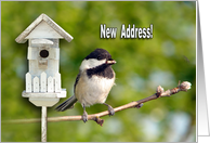 New Address Announcement Greeting Card with Chickadee and Bird House card