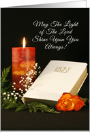 Religious Greeting Card with Candle, Bible & Rose-Light Of The Lord card