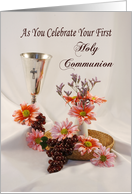 First Holy Communion Greeting Card, Chalice, Cross, Flowers card