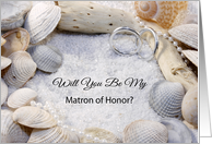 Will You Be My Matron of Honor Invitation-Beach Theme-Shell-Rings-Sand card
