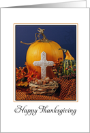 Religious Thanksgiving Card with Pumpkin, Cross & Gourds card