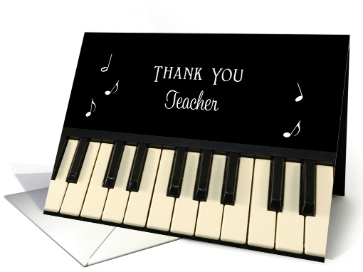 For Music Teacher Thank You Card-Keyboard-Black-White-Notes card