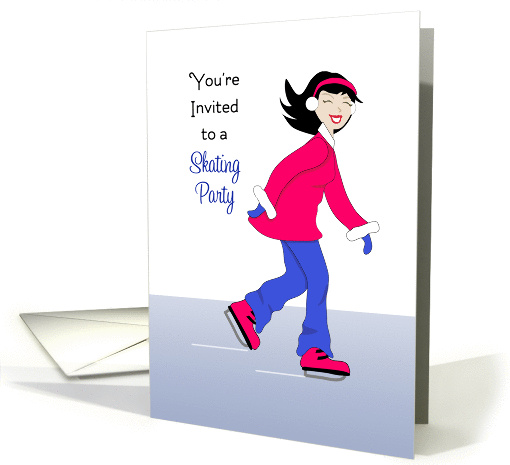 Ice Skating Party Invitation-Retro Girl Ice Skater card (364246)