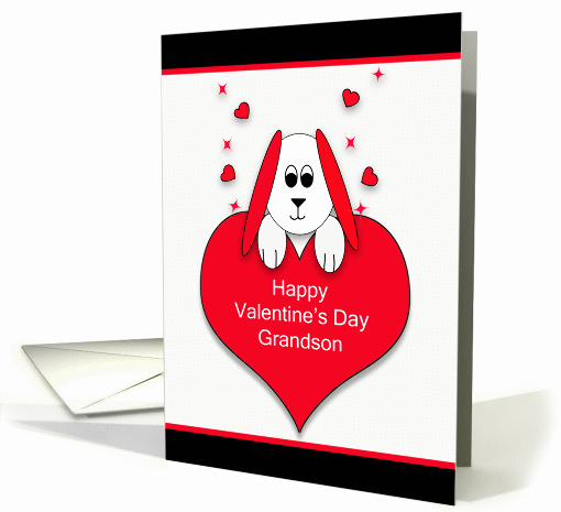 For Grandson Happy Valentine's Day Greeting Card-Dog-Red Heart card