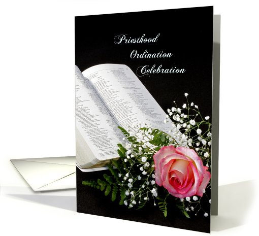 Priesthood Ordination Invitation Open Bible and Rose card (374410)