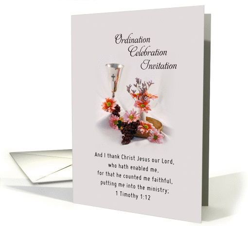 Priesthood Ordination Invitation Chalice Flowers Grapes card (374415)