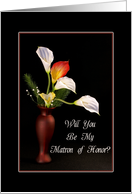 Be My Matron of Honor Greeting Card-Red Vase and Calla Lilies card