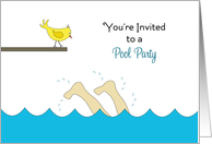 Pool Party Invitation-Diving Swimmer-Yellow Bird on Diving Board card