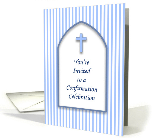 Confirmation Invitation with Blue and White Stripes and... (398458)