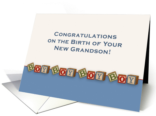 Congratulations New Grandson Greeting Card with Boy Baby Blocks card