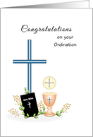 Congratulations on Your Ordination Greeting Card-Cross-Bible-Wafer card