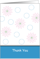 Thank You Greeting Card-Blue Circle and Pink Flower Design card