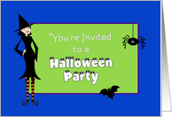 Halloween Party Invitation-Witch, Spider and Bat Card