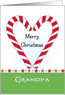 For Grandpa Christmas Greeting Card-Candy Cane Heart Shaped card