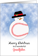 For Grandpa Christmas Card Baseball Theme-Snowman-Snow Scene card