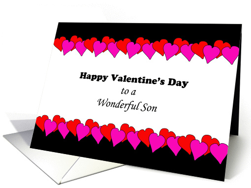 For Son Valentine's Day Greeting Card-Pink Red Heart Border card