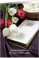 Congratulations on your Ordination Bible Communion Wafers and Tulips card