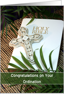 Congratulations on your Ordination Greeting Card-Bible-Cross and Palms card